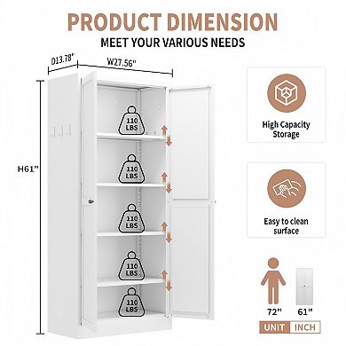 Lufeiya Metal Kitchen Pantry Cabinet with Adjustable Shelves, Freestanding Storage Organizer