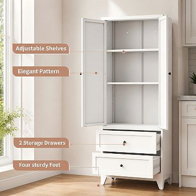 Lufeiya 72 Inch Steel Kitchen Pantry Cabinet with 2 Drawers and Adjustable Shelves