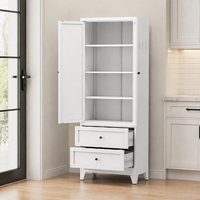 Lufeiya 72 Inch Steel Kitchen Pantry Cabinet with 2 Drawers and Adjustable Shelves
