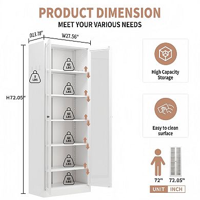 Lufeiya Metal Tall Freestanding Kitchen Pantry Cabinet with Adjustable Shelves