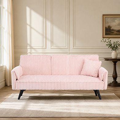 Lufeiya 72 Inch Corduroy Sofa Bed with Adjustable Backrest, Convertible 2-3 Seat Couch
