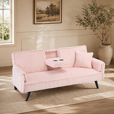 Lufeiya 72 Inch Corduroy Sofa Bed with Adjustable Backrest, Convertible 2-3 Seat Couch