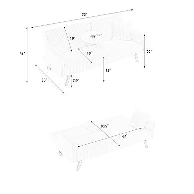 Lufeiya 72 Inch Corduroy Sofa Bed with Adjustable Backrest, Convertible 2-3 Seat Couch