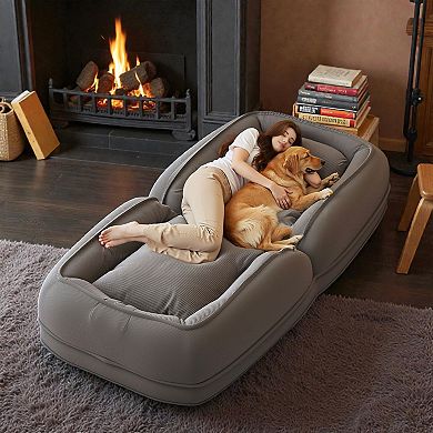 Heybly Foldable Sofa Bed with 5 Adjustable Positions, Corduroy Lazy Floor Chair with 2 Pillows