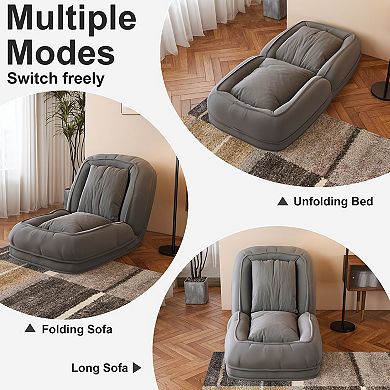 Heybly Foldable Sofa Bed with 5 Adjustable Positions, Corduroy Lazy Floor Chair with 2 Pillows