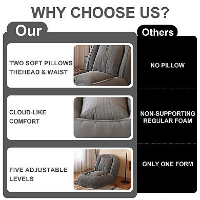 Heybly Foldable Sofa Bed with 5 Adjustable Positions, Corduroy Lazy Floor Chair with 2 Pillows