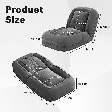 Heybly Foldable Sofa Bed with 5 Adjustable Positions, Corduroy Lazy Floor Chair with 2 Pillows