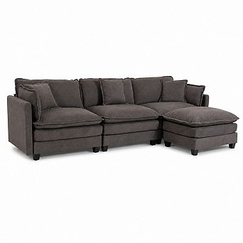 Lufeiya 113.77" Chenille 3 seats Sectional Sofa with Ottoman and Waist Pillows
