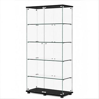 Lufeiya 72" Glass Display Cabinet with Locking Doors and 5 Tempered Glass Shelves