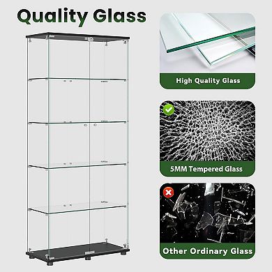 Lufeiya 72" Glass Display Cabinet with Locking Doors and 5 Tempered Glass Shelves