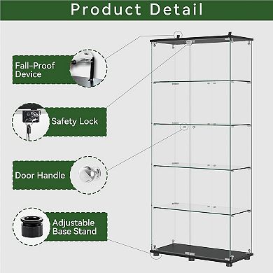 Lufeiya 72" Glass Display Cabinet with Locking Doors and 5 Tempered Glass Shelves