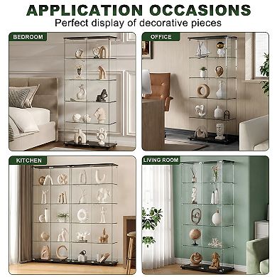Lufeiya 72" Glass Display Cabinet with Locking Doors and 5 Tempered Glass Shelves