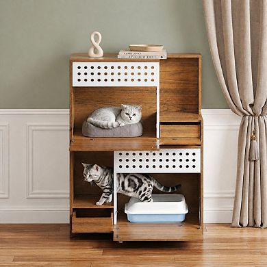 Heybly 2-in-1 Cat Furniture, Cat Litter Box Enclosure with Storage, for Small-Medium Cats