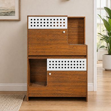 Heybly 2-in-1 Cat Furniture, Cat Litter Box Enclosure with Storage, for Small-Medium Cats