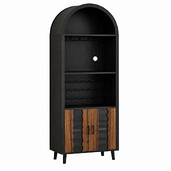 Lufeiya 71" Farmhouse Arched Bar Cabinet with Wine Rack and Glass Holder for Dining Room