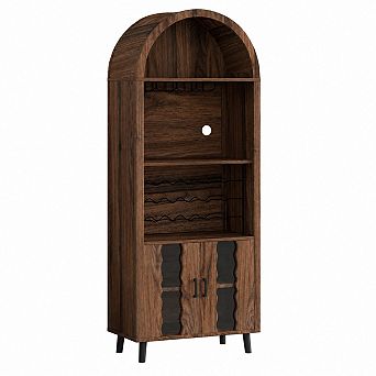Lufeiya 71" Farmhouse Arched Bar Cabinet with Wine Rack and Glass Holder for Dining Room