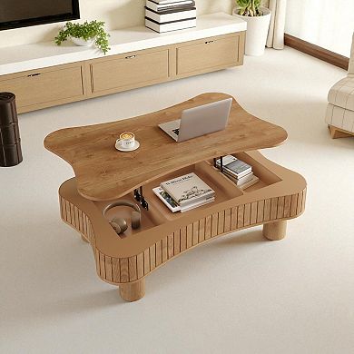 Heybly 42" Lift Top Coffee Table with Fluted Panels, Hidden Storage, Silent Hydraulic Lift