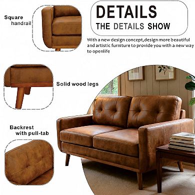 Lufeiya 65" Mid Century Modern Loveseat Sofa with Breathable Fabric and Wood Legs