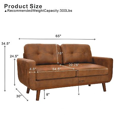 Lufeiya 65" Mid Century Modern Loveseat Sofa with Breathable Fabric and Wood Legs