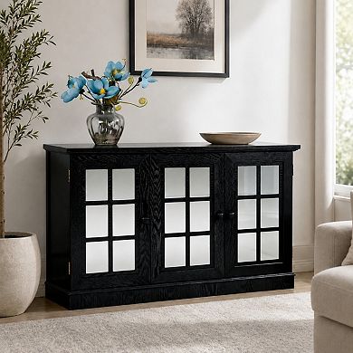 Lufeiya 45" Sideboard Cabinet with Mirrored Acrylic Doors and Adjustable Shelves for Living Room