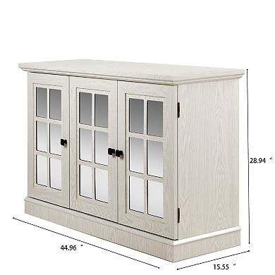 Lufeiya 45" Sideboard Cabinet with Mirrored Acrylic Doors and Adjustable Shelves for Living Room