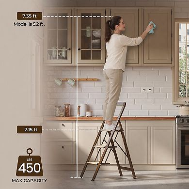 Lufeiya 3 Step Folding Aluminum Ladder with Anti-Slip Pedals and Handrails for Home Use