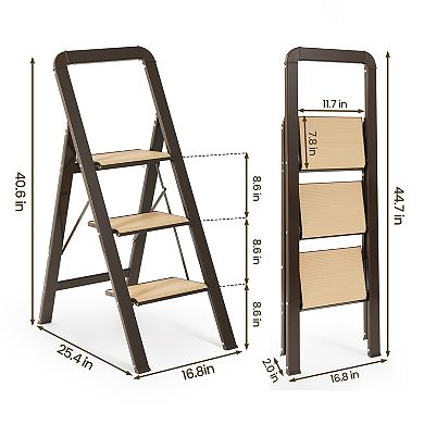 Lufeiya 3 Step Folding Aluminum Ladder with Anti-Slip Pedals and Handrails for Home Use