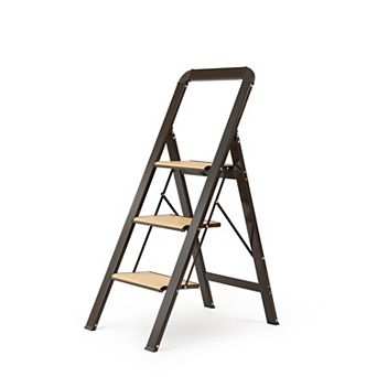 Lufeiya 3 Step Folding Aluminum Ladder with Anti-Slip Pedals and Handrails for Home Use