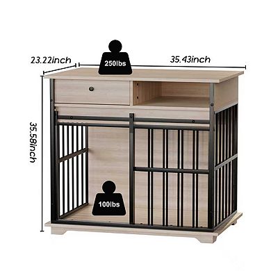 Heybly Large Dog Crate Furniture, Storage Drawer, and Side Compartment, Metal Frame