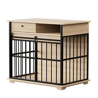 Heybly Large Dog Crate Furniture, Storage Drawer, and Side Compartment, Metal Frame