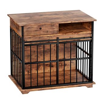 Heybly Large Dog Crate Furniture, Storage Drawer, and Side Compartment, Metal Frame