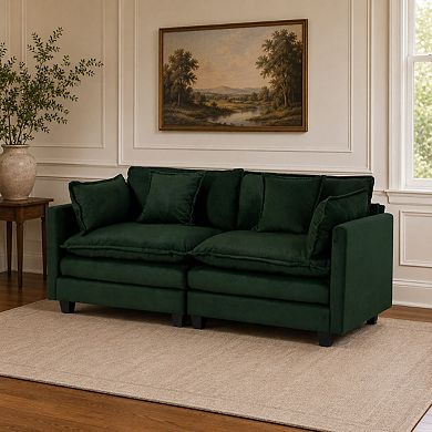 Lufeiya 77.95" Chenille Loveseat Sectional Sofa with Waist Pillows for Living Room