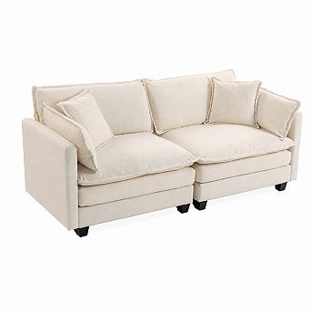 Lufeiya 77.95" Chenille Loveseat Sectional Sofa with Waist Pillows for Living Room