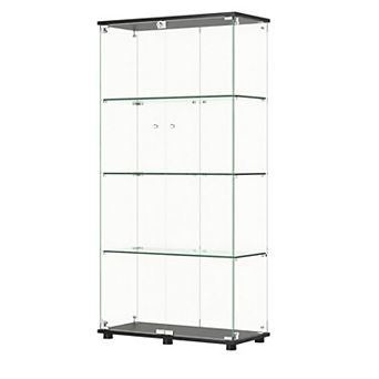 Lufeiya 4 Shelf Glass Display Cabinet with Locking Double Doors, Tempered Glass Curio Cabinet