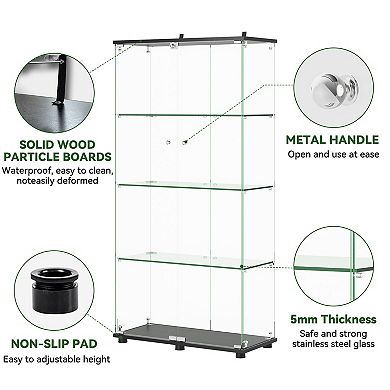 Lufeiya 4 Shelf Glass Display Cabinet with Locking Double Doors, Tempered Glass Curio Cabinet