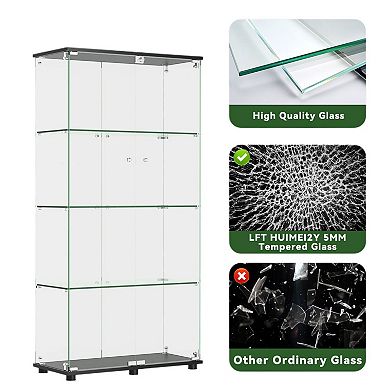 Lufeiya 4 Shelf Glass Display Cabinet with Locking Double Doors, Tempered Glass Curio Cabinet