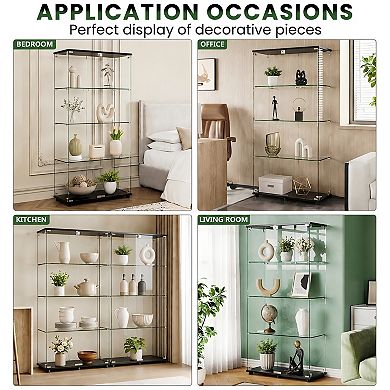 Lufeiya 4 Shelf Glass Display Cabinet with Locking Double Doors, Tempered Glass Curio Cabinet