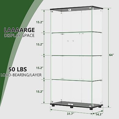 Lufeiya 4 Shelf Glass Display Cabinet with Locking Double Doors, Tempered Glass Curio Cabinet