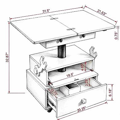 Lufeiya Adjustable Rolling End Table with Charging Station, Lift Top Storage Side Table