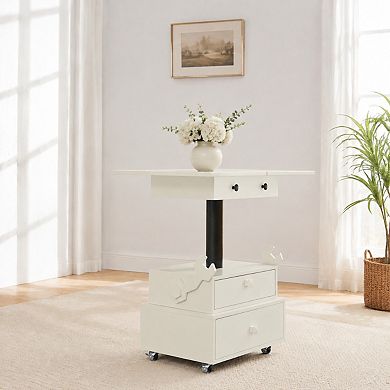 Lufeiya Adjustable Rolling End Table with Charging Station, Lift Top Storage Side Table