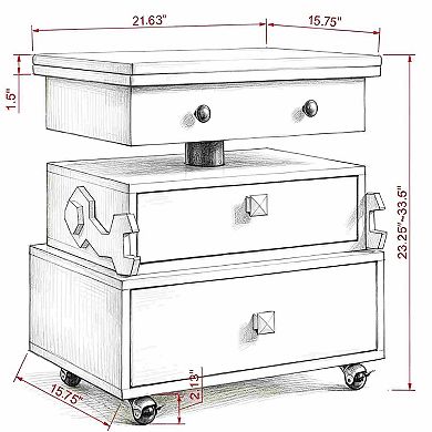 Lufeiya Adjustable Rolling End Table with Charging Station, Lift Top Storage Side Table
