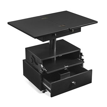 Lufeiya Adjustable Rolling End Table with Charging Station, Lift Top Storage Side Table