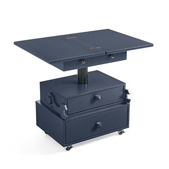 Lufeiya Adjustable Rolling End Table with Charging Station, Lift Top Storage Side Table