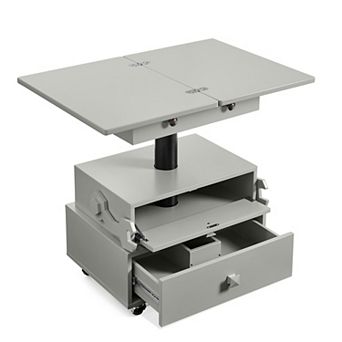 Lufeiya Adjustable Rolling End Table with Charging Station, Lift Top Storage Side Table