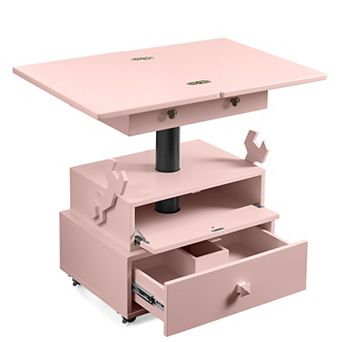 Lufeiya Adjustable Rolling End Table with Charging Station, Lift Top Storage Side Table