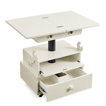 Lufeiya Adjustable Rolling End Table with Charging Station, Lift Top Storage Side Table