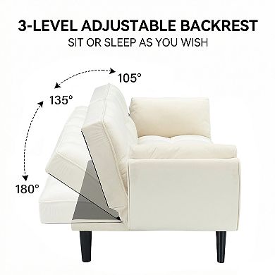 Lufeiya 74 Inch Convertible Sofa Bed with Adjustable Backrest, 2 Seat Upholstered Couch