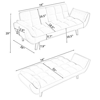 Lufeiya 74 Inch Convertible Sofa Bed with Adjustable Backrest, 2 Seat Upholstered Couch