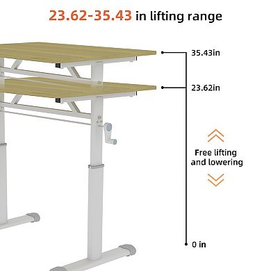 Lufeiya 47.24 inch Manual Height Adjustable Writing Desk with Hand Crank for Home