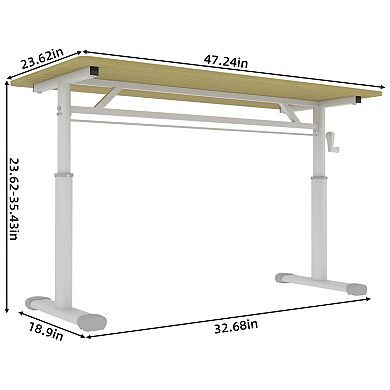 Lufeiya 47.24 inch Manual Height Adjustable Writing Desk with Hand Crank for Home